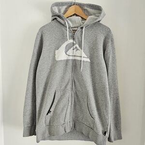 Quiksilver Hoodie Mens Large Gray Full-Zip Pockets Surf Skate Y2K